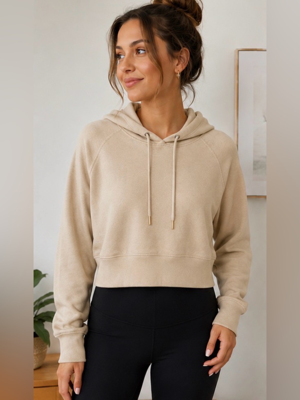 Mono B Buttery Soft Oversized Hoodie Sweatshirt Beige Women’s Medium